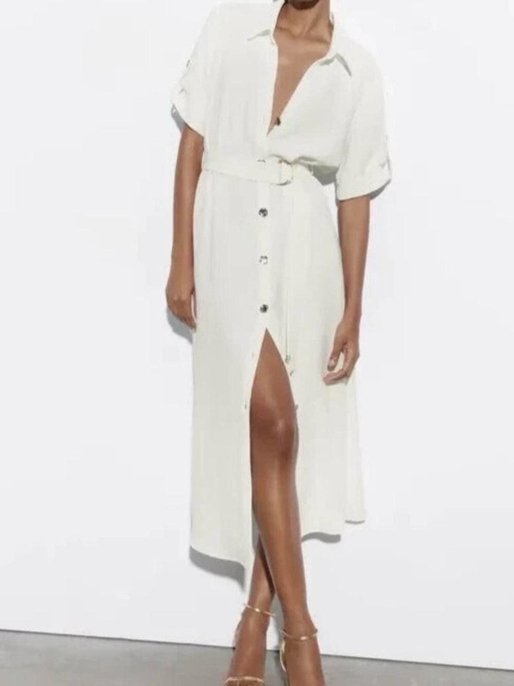 Zara White Button-up Shirt Dress with Belt